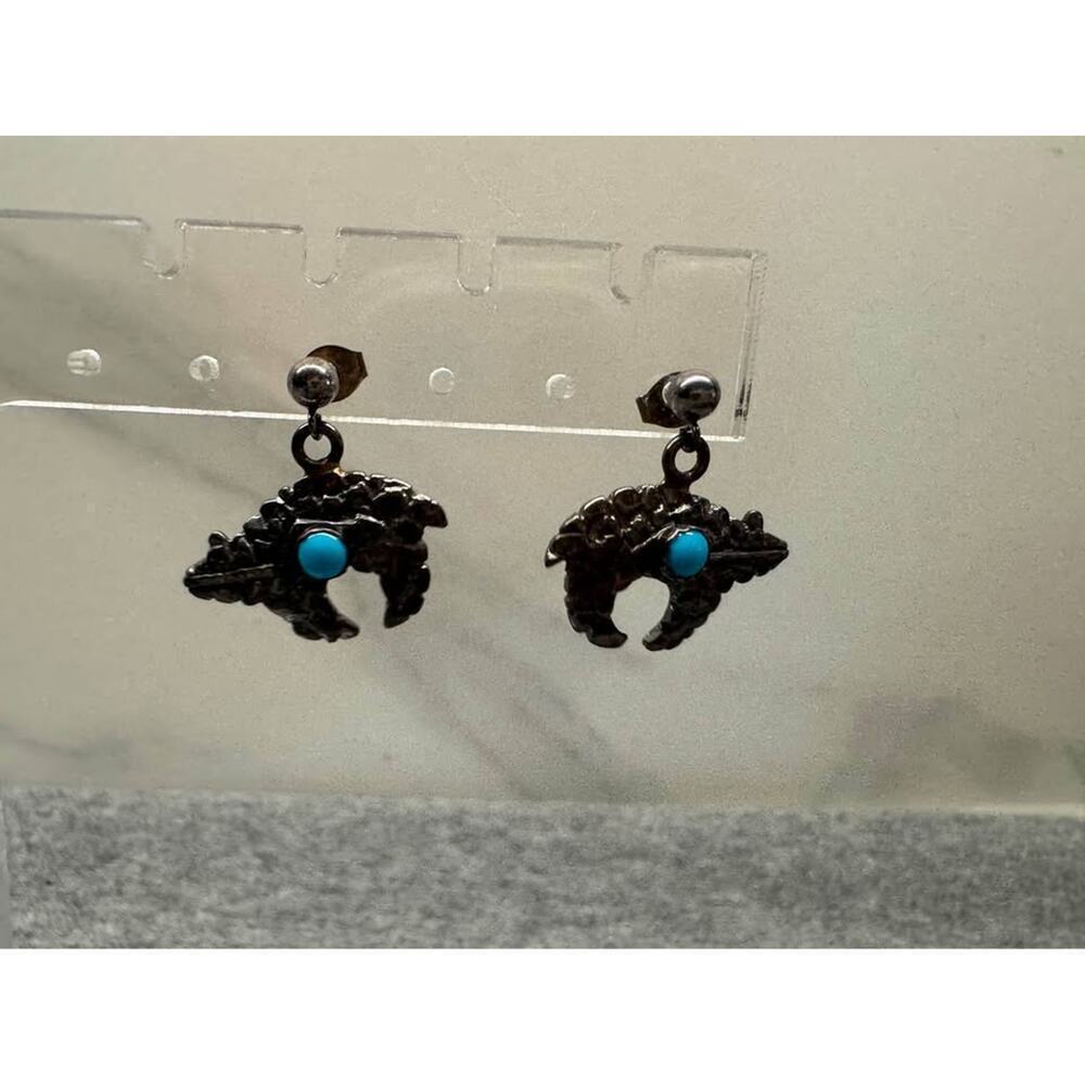 Turquoise Tribal Bear Dangle Earrings